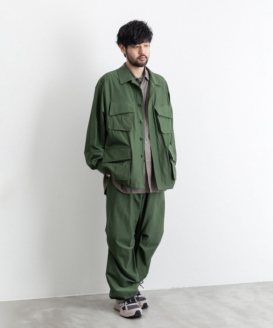 【KANEMASA PHIL.】TYPEWRITER HIGH GAUGE JERSEY OVER PANTS - MILITARY GREEN