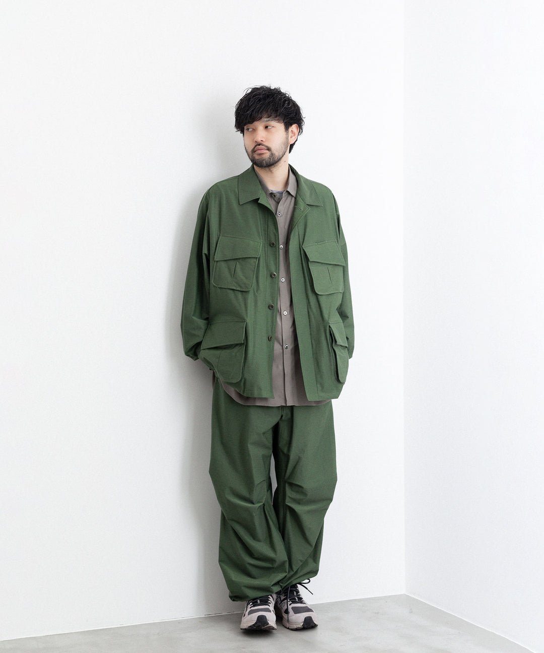 【KANEMASA PHIL.】TYPEWRITER HIGH GAUGE JERSEY OVER PANTS - MILITARY GREEN