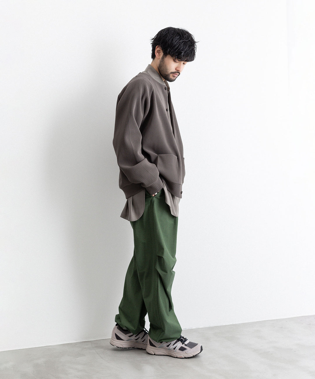 【KANEMASA PHIL.】TYPEWRITER HIGH GAUGE JERSEY OVER PANTS - MILITARY GREEN