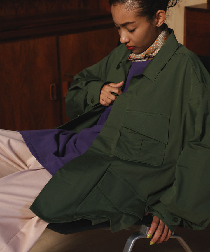 【KANEMASA PHIL.】カネマサのTYPEWRITER HIGH GAUGE JERSEY FATIGUE JACKET - MILITARY GREEN