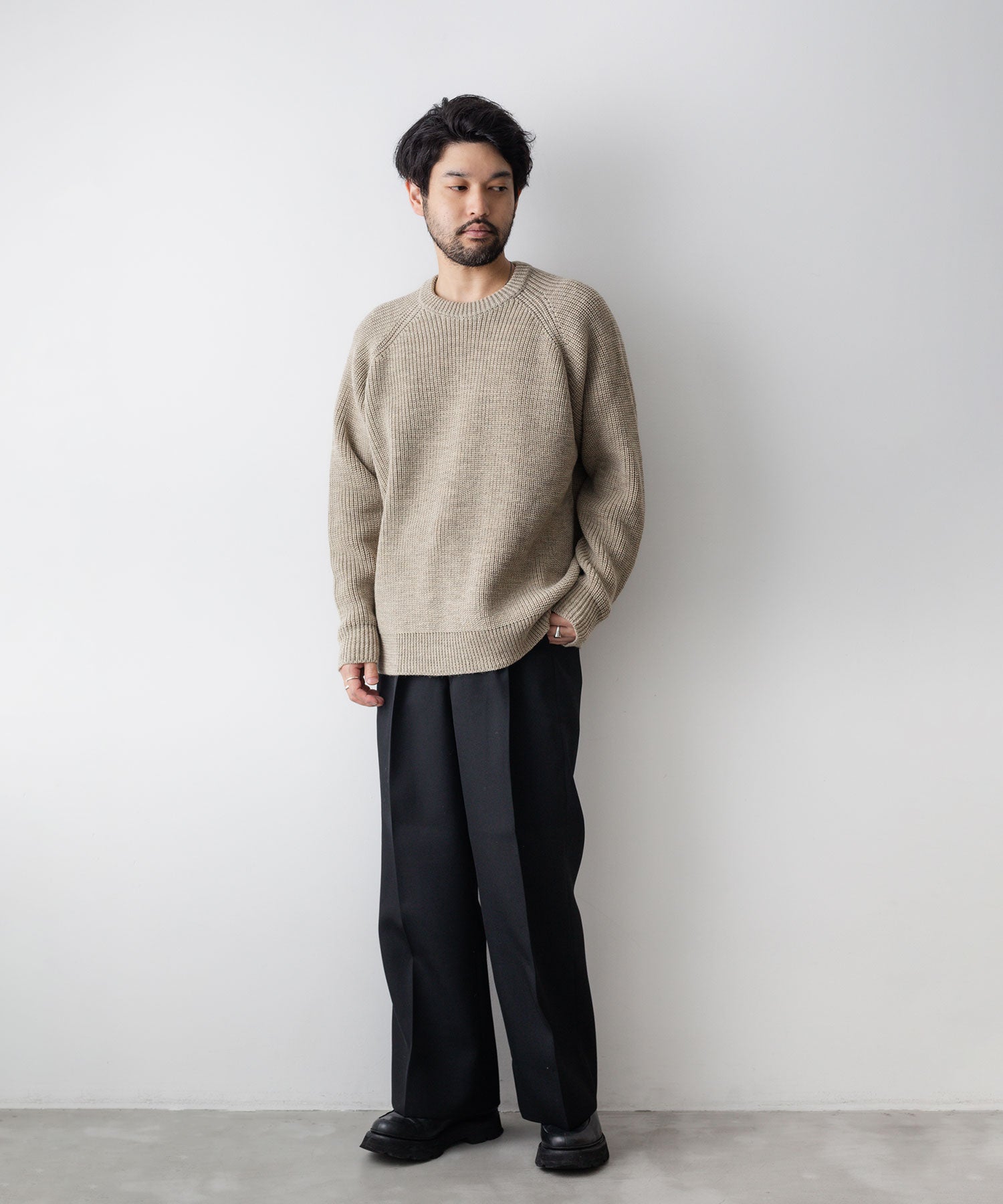 【INTÉRIM】NATURAL WOOL HEAVY FISHERMAN - NATURAL BEIGE 22aw 公式通販サイト session福岡セレクトショップ 