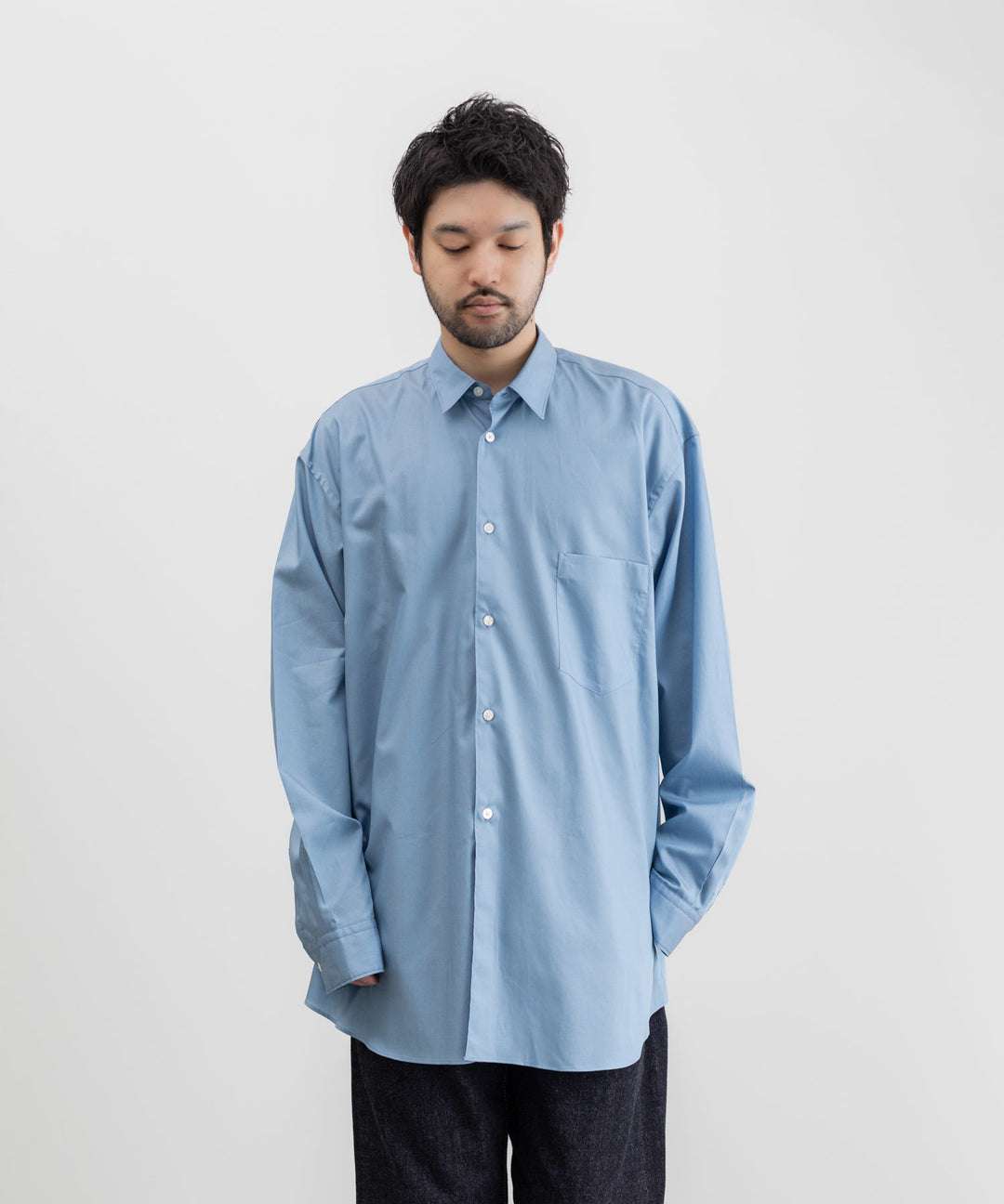 INTERIM(インテリム)の22AWコレクションのHYPER BIG 200/2 SUPIMA TWILL REGULAR COLLAR SHIRTのBLUE