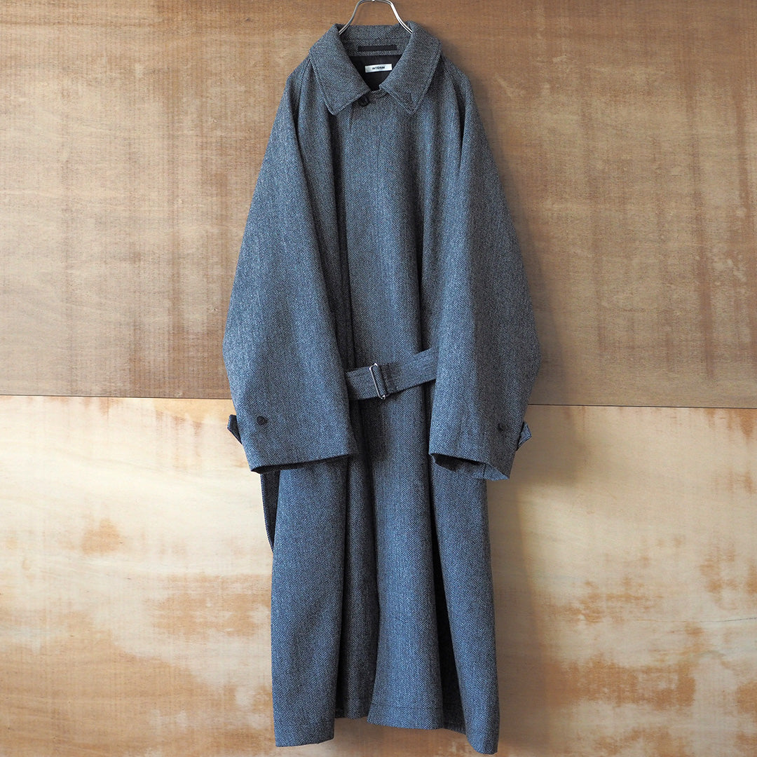 【INTÉRIM】HYPER BIG LOVAT KIRK TWEED  SINGLE RANGE BELTED OVER COAT -  BLK×GRY