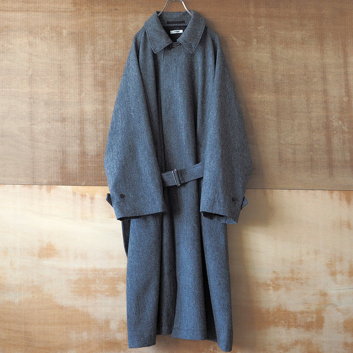 【INTÉRIM】HYPER BIG LOVAT KIRK TWEED  SINGLE RANGE BELTED OVER COAT -  BLK×GRY