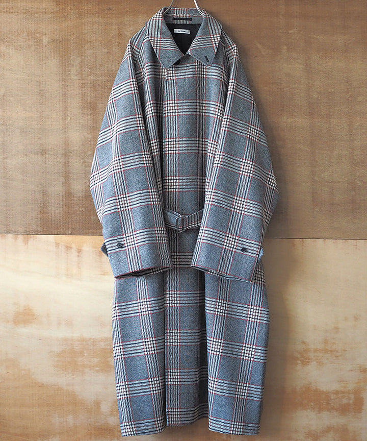 INTÉRIM(インテリム)のHYPER BIG HOUNDSTOOTH CHECK PLAID SINGLE RAGLAN BELTED OVER COAT - GRANITE GREY CHECK