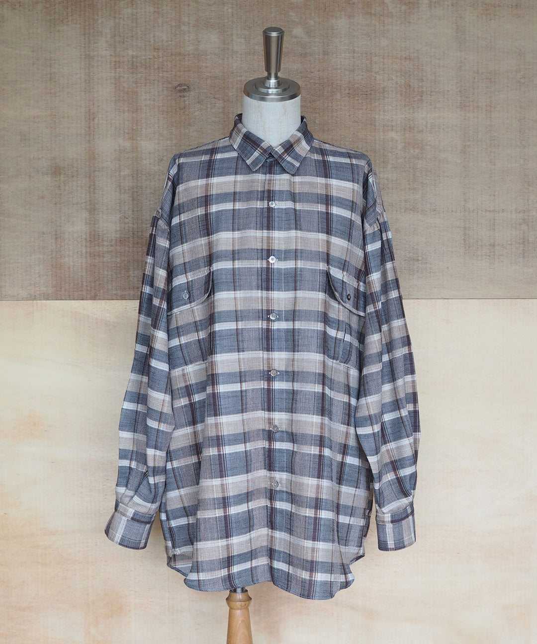 INTERIM(インテリム)の22AWコレクションのHYPER BIG SHEER FIL A FIL CHECK GATHER SHIRTのPINE BARK CHECK