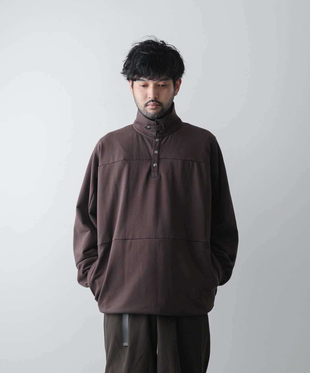 カネマサ通販【KANEMASA】SUPER FINE GAUGE LOOSE LONG SLEEVE POLO - BROWN