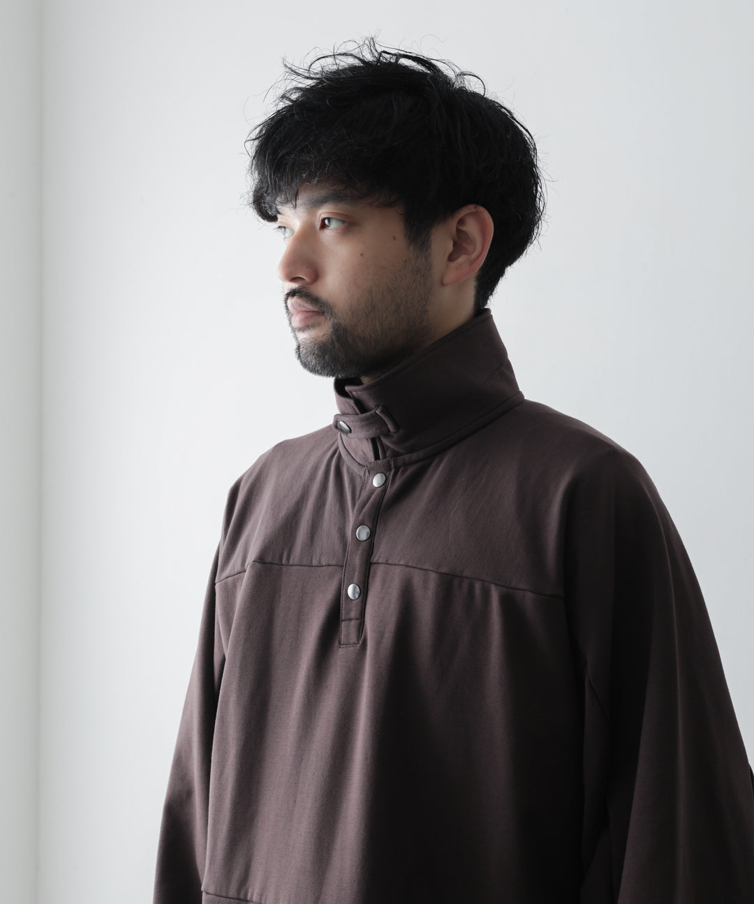 カネマサ通販【KANEMASA】SUPER FINE GAUGE LOOSE LONG SLEEVE POLO - BROWN