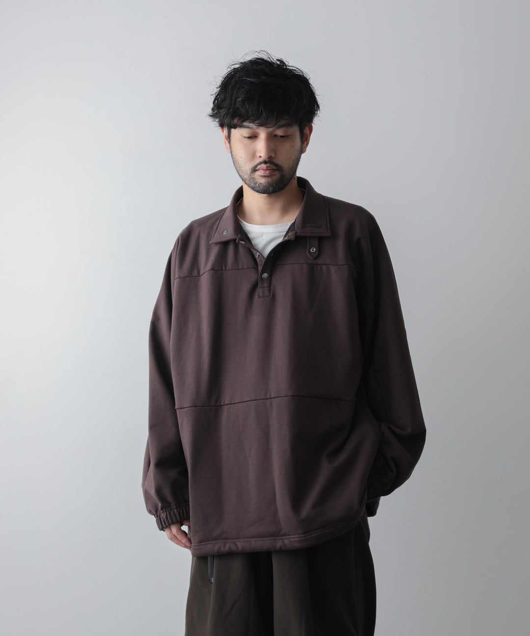 カネマサ通販【KANEMASA】SUPER FINE GAUGE LOOSE LONG SLEEVE POLO - BROWN