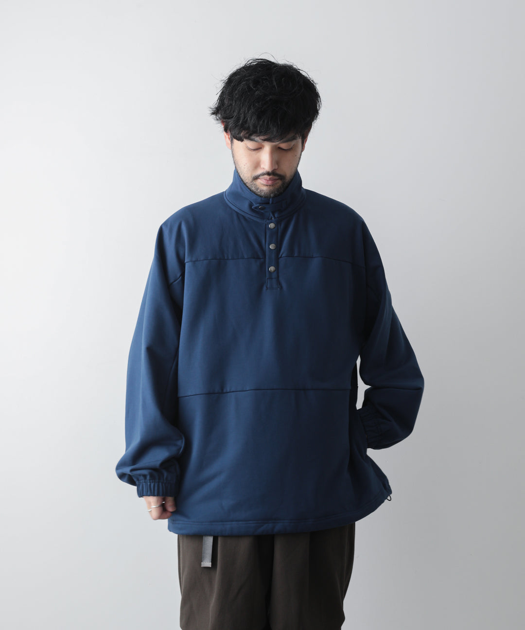 【KANEMASA】SUPER FINE GAUGE LOOSE LONG SLEEVE POLO - NAVY