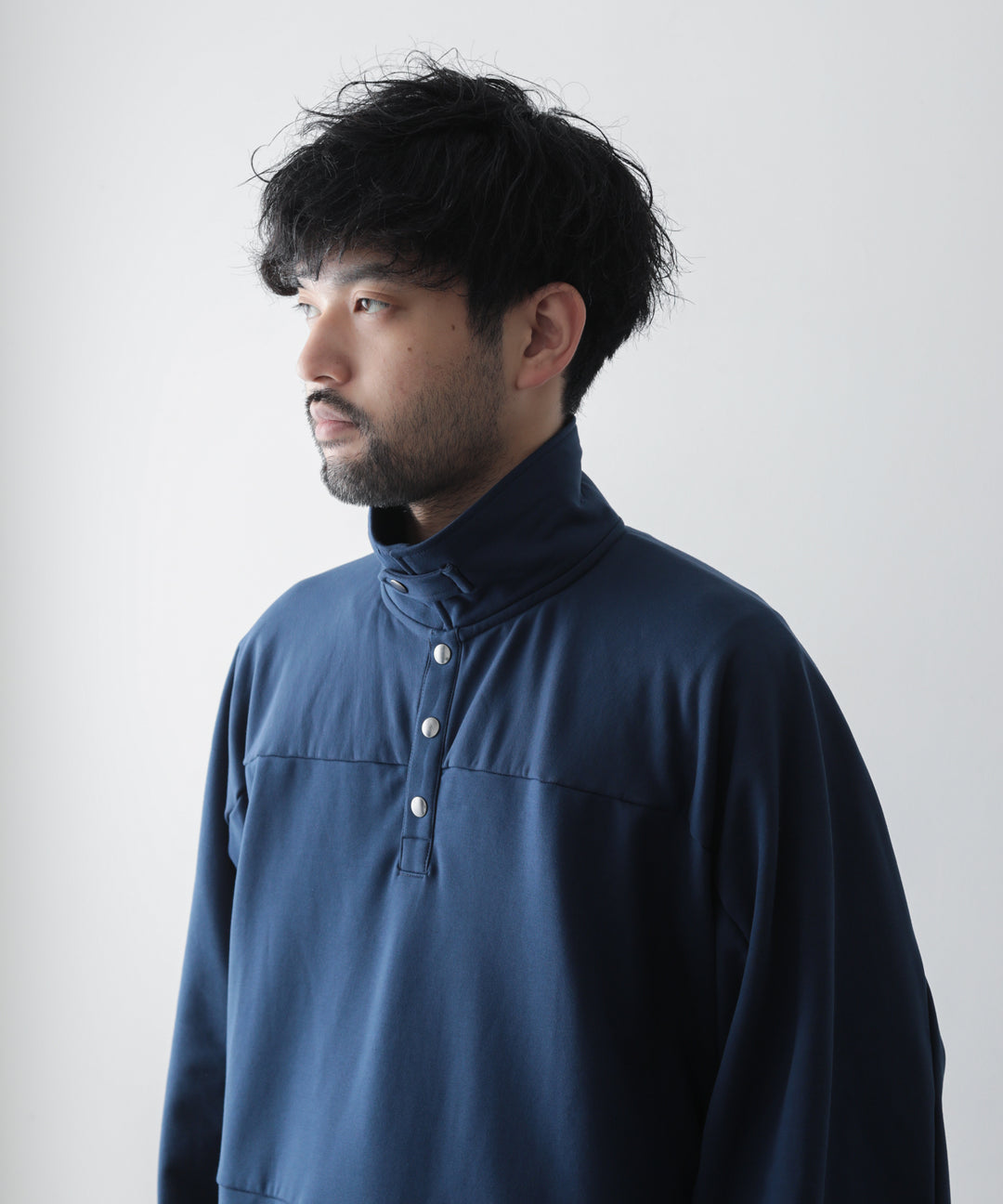 【KANEMASA】SUPER FINE GAUGE LOOSE LONG SLEEVE POLO - NAVY