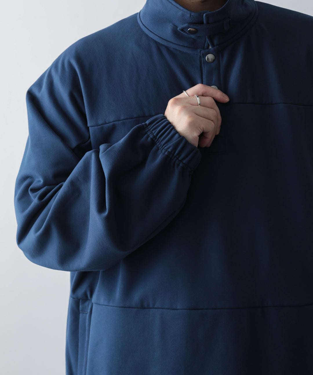 【KANEMASA】SUPER FINE GAUGE LOOSE LONG SLEEVE POLO - NAVY