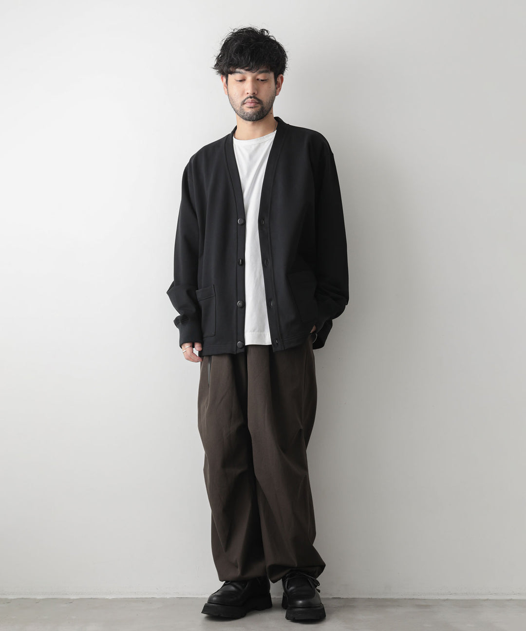 カネマサ通販【KANEMASA】SUPER FINE GAUGE CARDIGANのBLACK