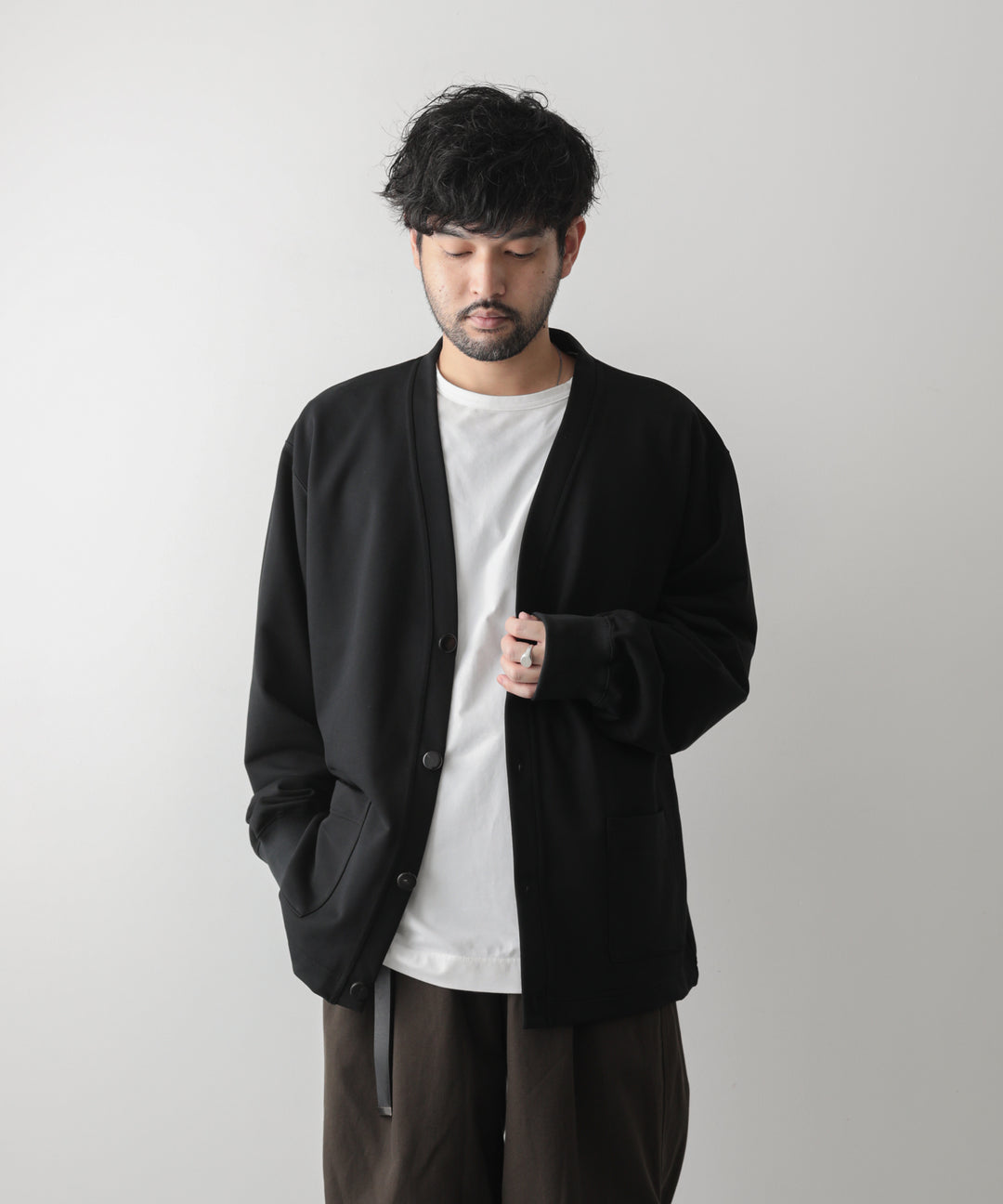 カネマサ通販【KANEMASA】SUPER FINE GAUGE CARDIGANのBLACK