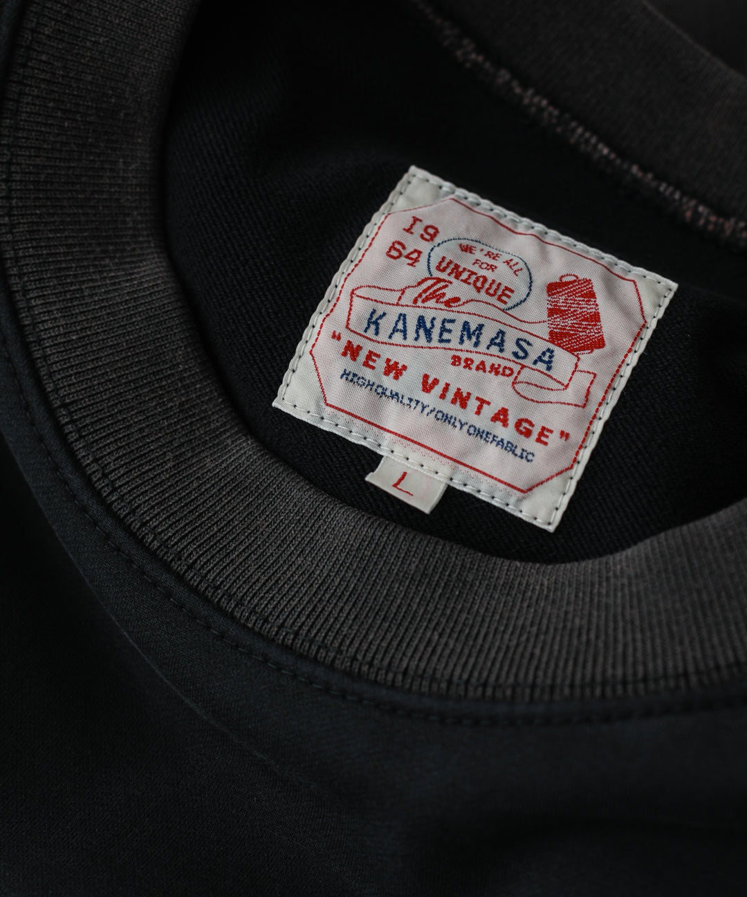 【KANEMASAカネマサのスウェット】SUPER FINE GAUGE VINTAGE PULL OVER OZONE FINISHING - BLACK