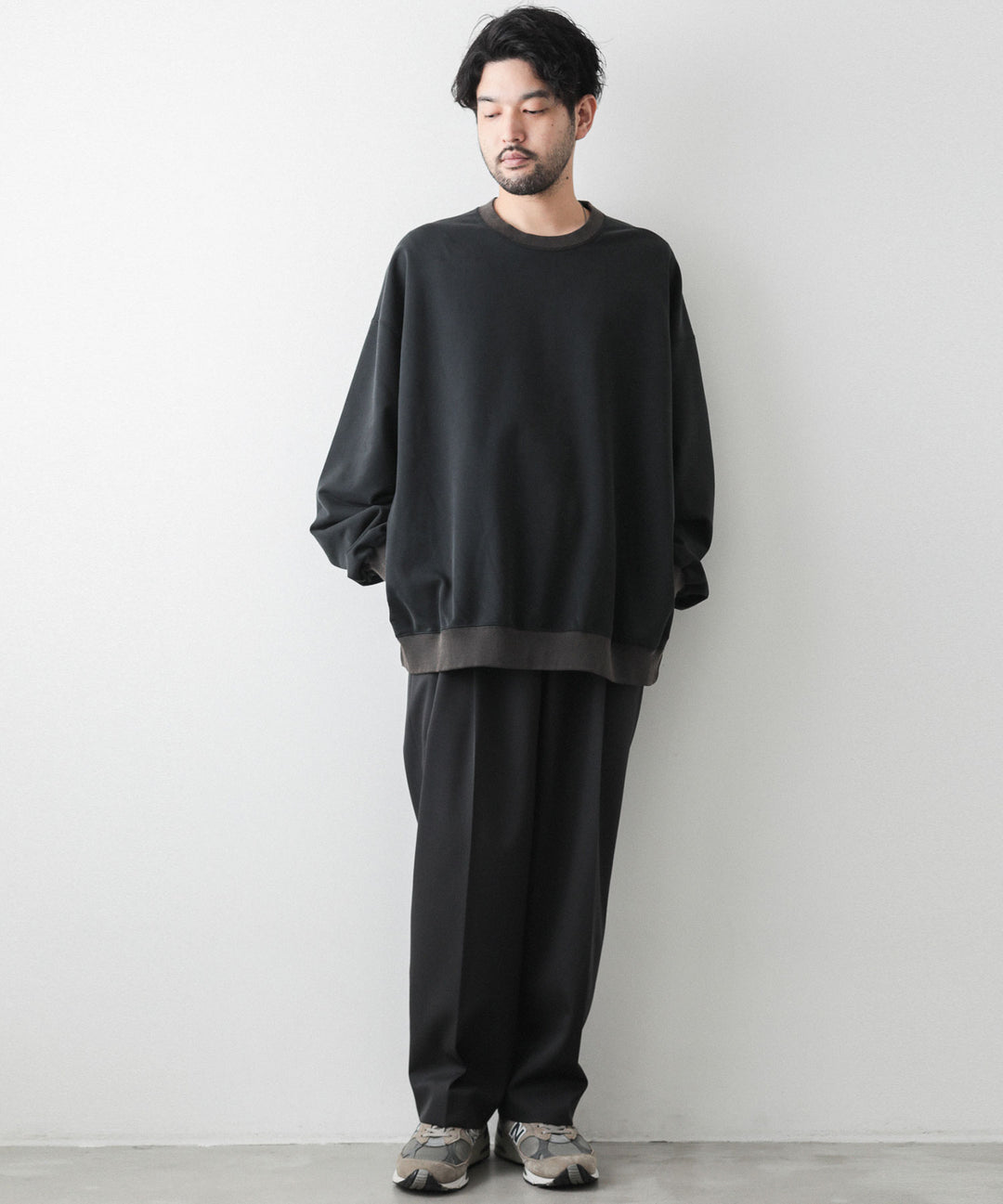 【KANEMASA】SUPER FINE GAUGE VINTAGE PULL OVER OZONE FINISHING - BLACK