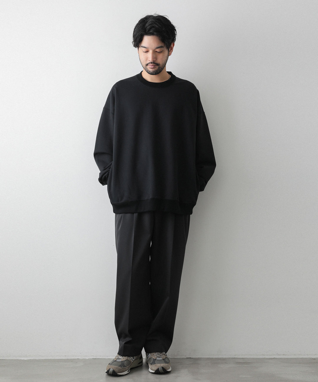 【KANEMASAカネマサのスウェット】SUPER FINE GAUGE LOOSE FIT PULL OVER - BLACK