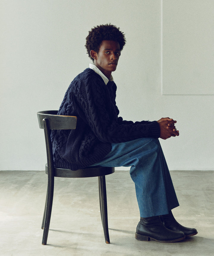 【INTÉRIM】ALL HAND MADE CASHMERE ARAN SWEATER CREW -  SUMI
