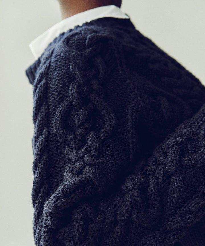 【INTÉRIM】ALL HAND MADE CASHMERE ARAN SWEATER CREW -  SUMI
