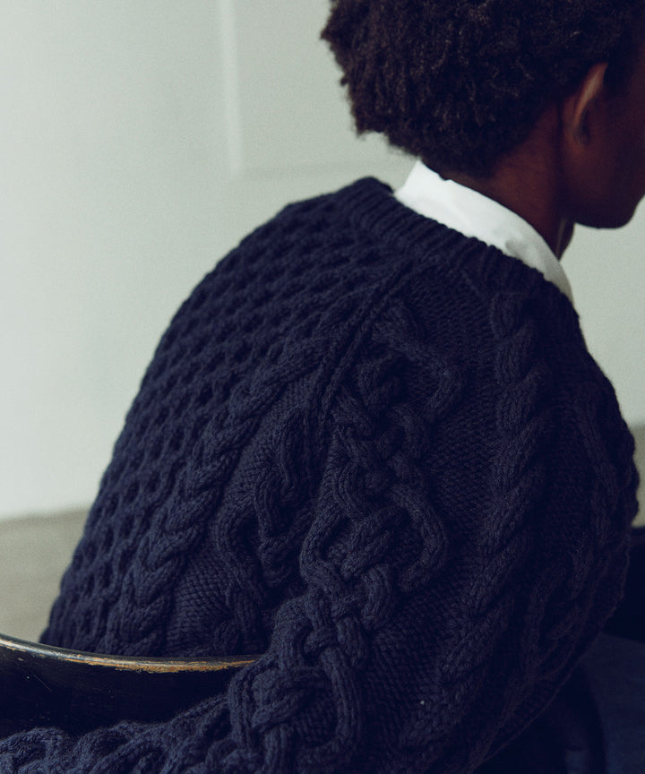 【INTÉRIM】ALL HAND MADE CASHMERE ARAN SWEATER CREW -  SUMI