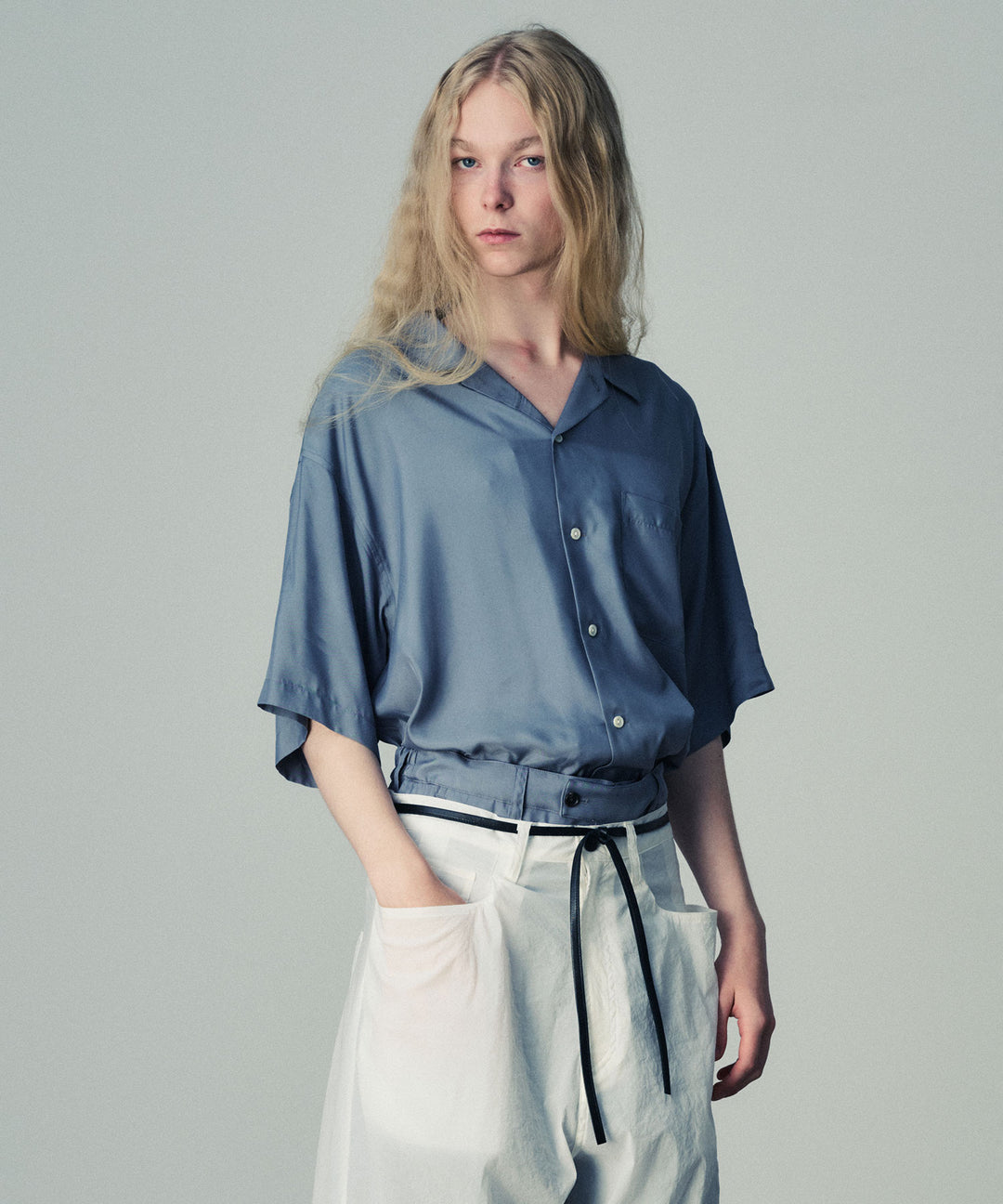 ssstein stein(シュタイン)のOVERSIZED CUPRO OPEN COLLAR SS SHIRTのBLUE GREY公式通販サイトsession福岡セレクトショップ