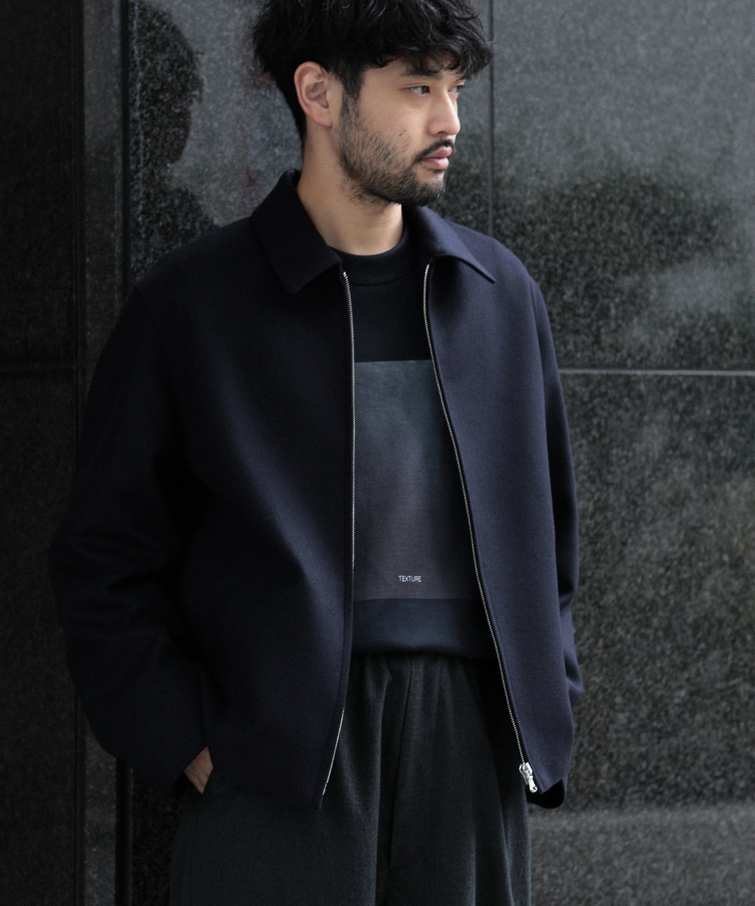 INTERIM(インテリム)の22AWコレクションのCASHMERE25 HARRINGTON JACKETのNAVY BLACK